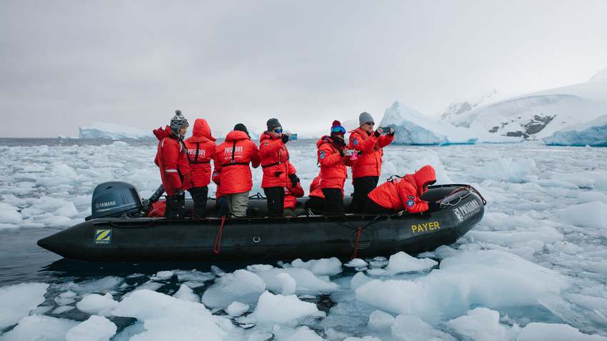 Expedition cruising by Zodiacs in Antarctica