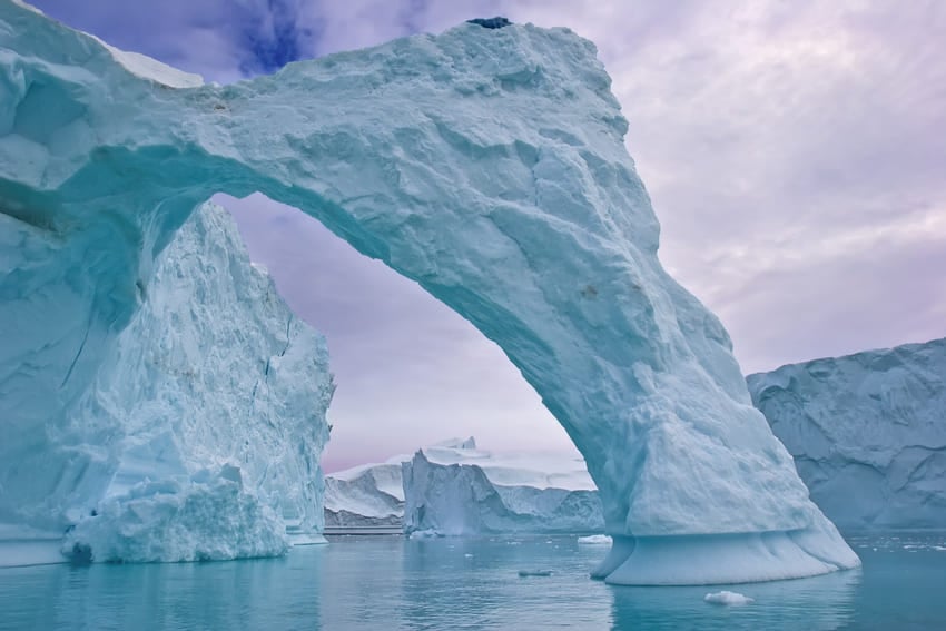 Arch icebergs in polar expedition cruises