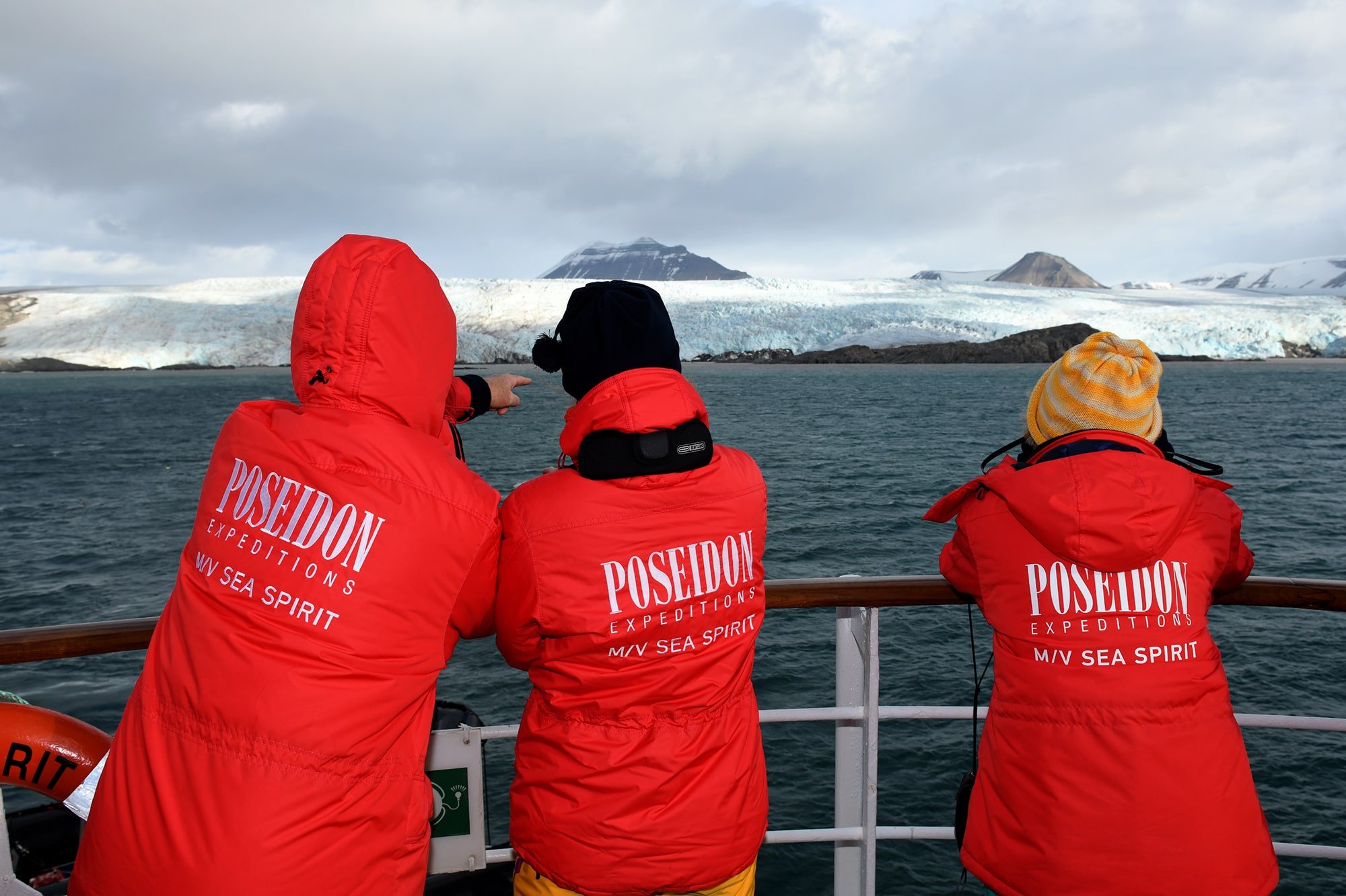 Viewing Svalbard glacier from expedition ship
