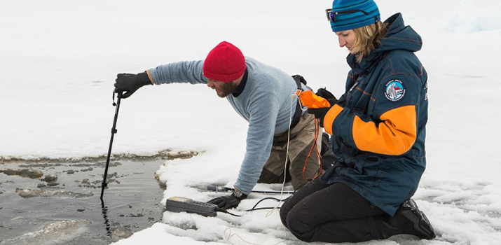 Capturing video of inside a melt pond at the North Pole