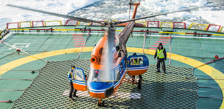 Helicopter flightseeing tours aboard 50 Years of Victory icebreaker