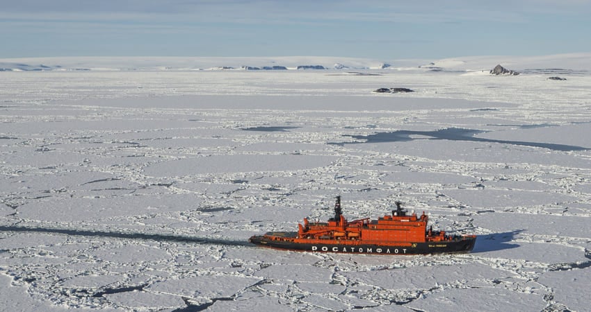 Icebreaker 50 Years of Victory viewed from helicopter
