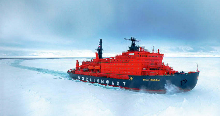 50 Years of Victory icebreaker on the way to the North Pole