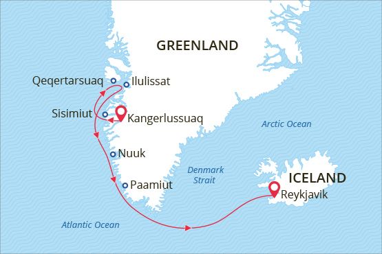 South & West Greenland and Disko Bay map route