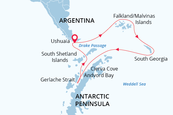 Antarctic Wildlife Adventure map route