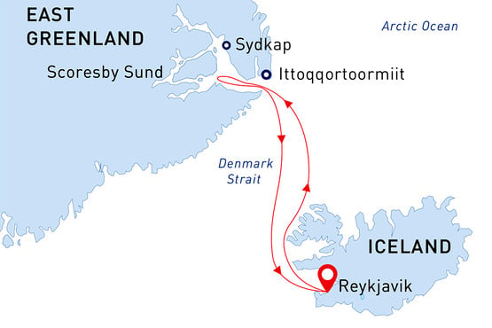 East Greenland map route
