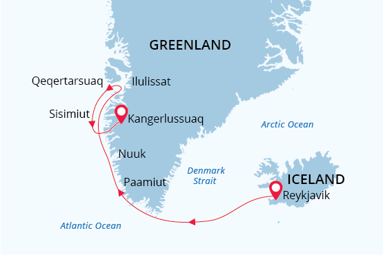 South & West Greenland and Disko Bay map route