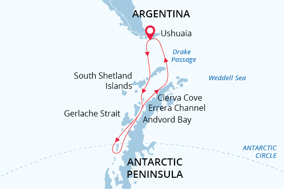Antarctic Circle map route