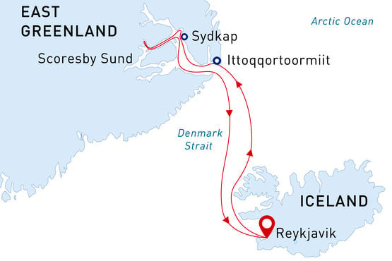 East Greenland map route