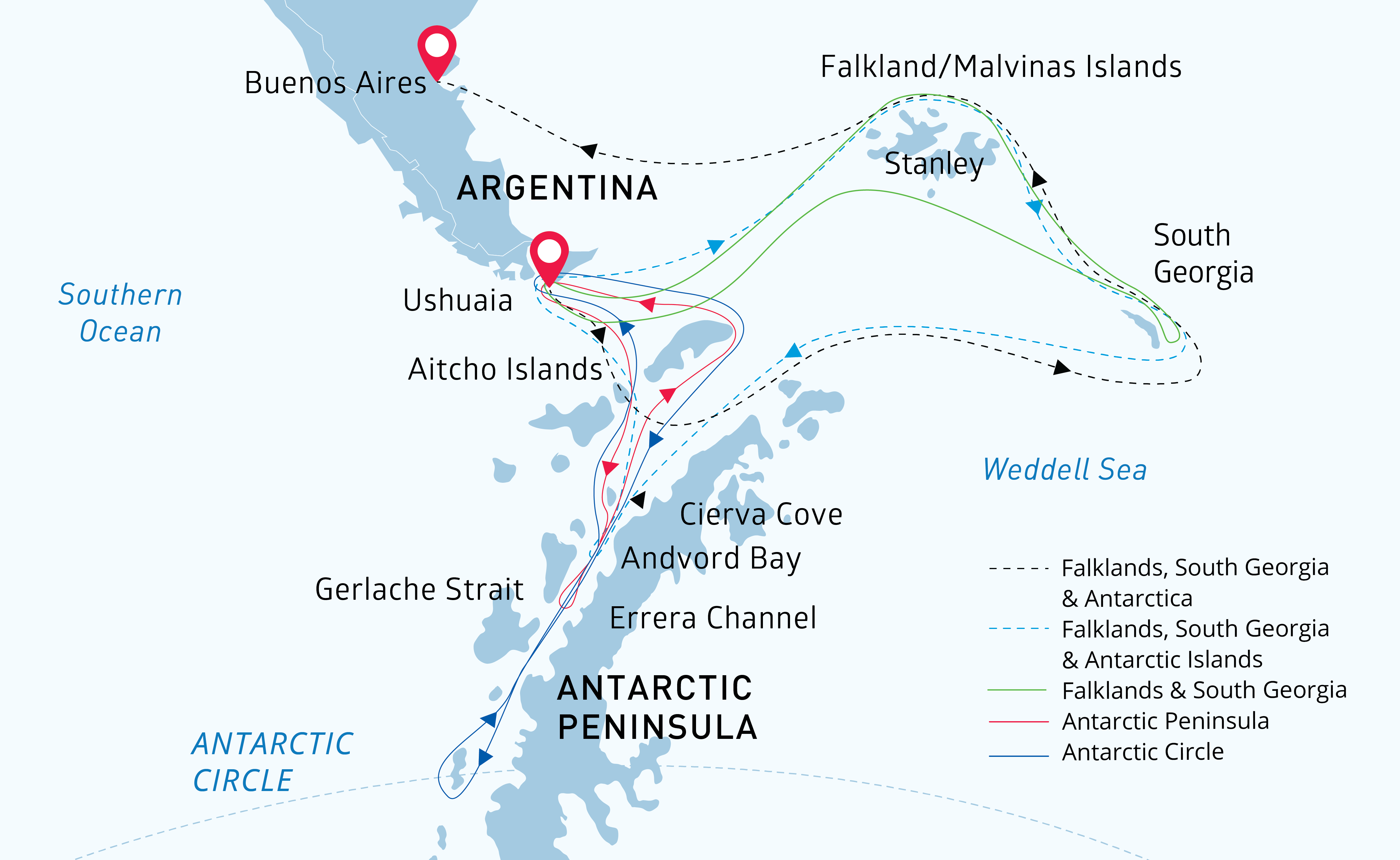 Antarctica map route