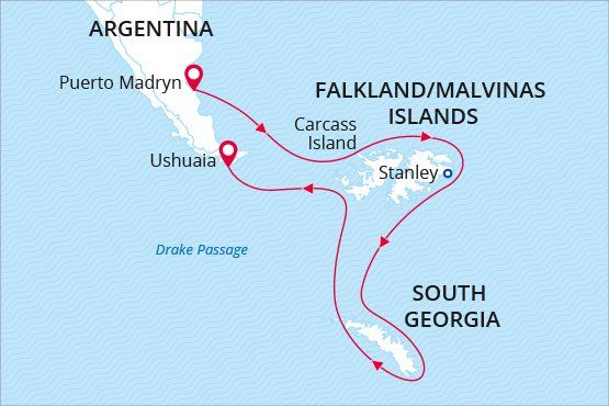Falklands & South Georgia map route