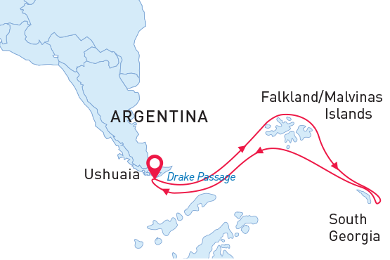 Falklands & South Georgia map route