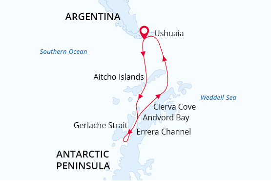 Antarctic Peninsula map route