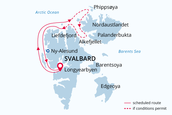 West Svalbard & Polar Ice Edge map route
