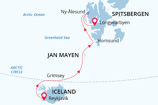 Iceland, Jan Mayen & Svalbard map route