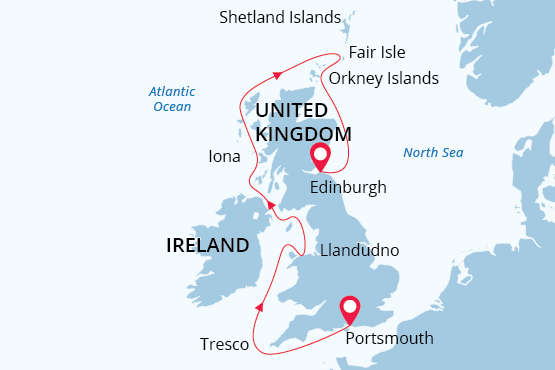 British Isles map route