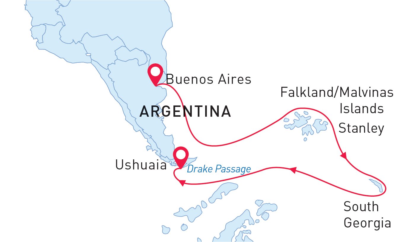 Falklands & South Georgia map route