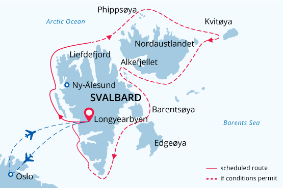 Svalbard Cruises Expeditions - Map Svalbard Circumnavigation And Kvit%C3%B8ya Oslo