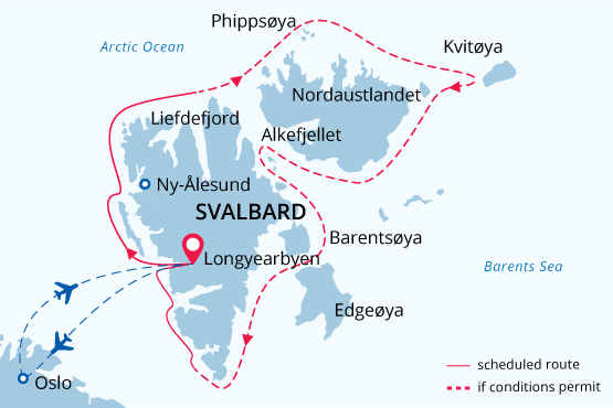 Svalbard Circumnavigation and Kvitøya map route