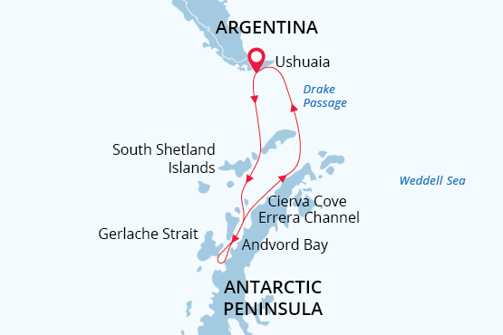 Christmas & New Year in Antarctica map route