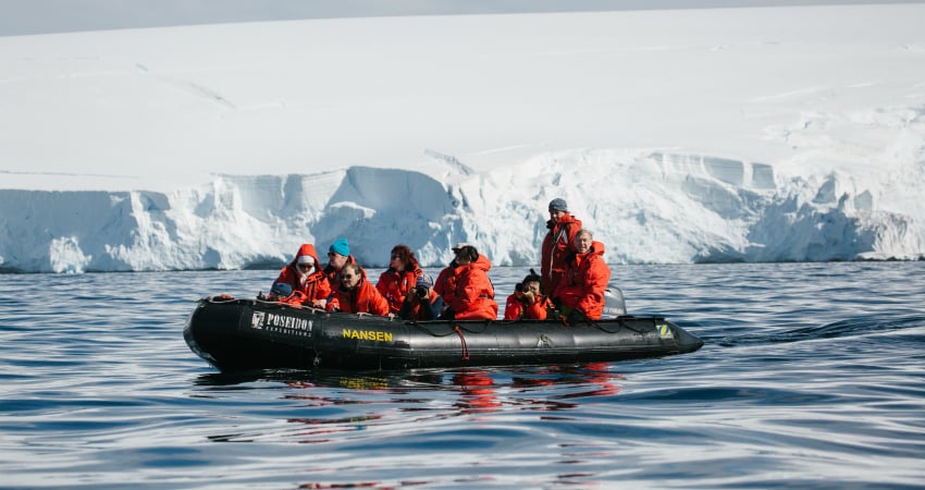 Zodiac cruising in an Antarctic expedition