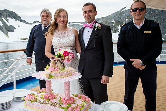 Wedding party on board an expeidition ship
